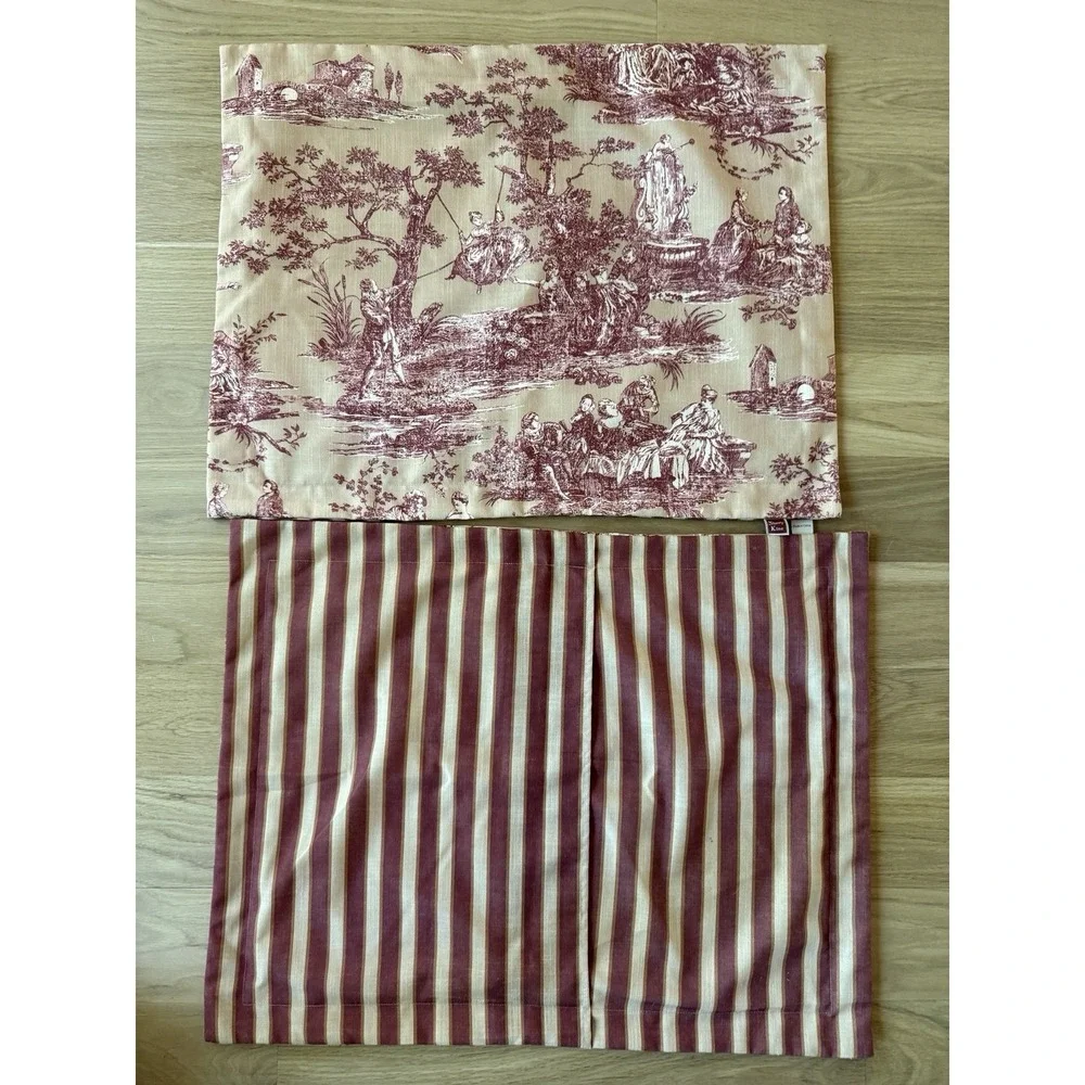 Sherry Kline Red Toile Reversible Pillow Shams Set of 2 French Country Striped